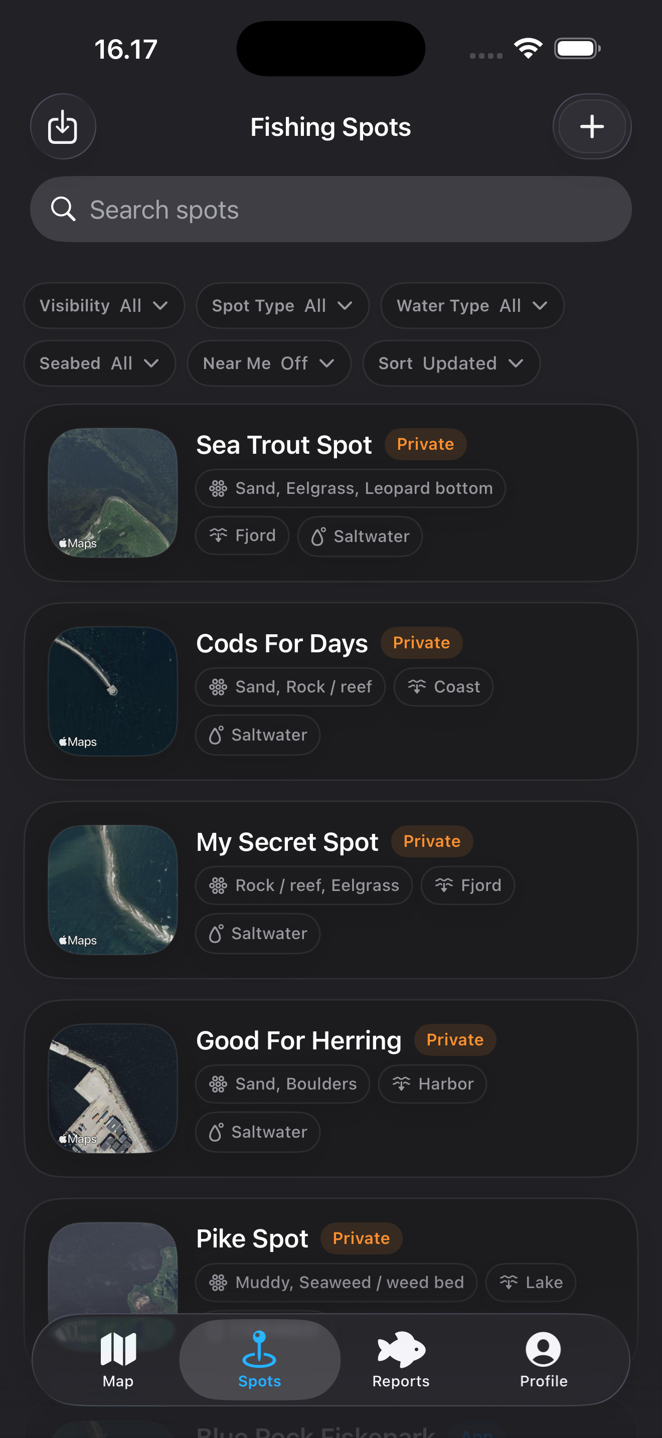 Anglr fishing spots screen